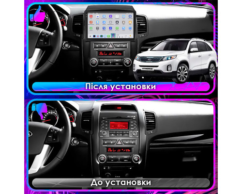 Штатная магнитола Lesko для Kia Sorento II 2009-2012 экран 10" 4/64 QLED CarPlay 4G Wi-Fi GPS 360 Prime
