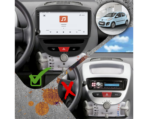 Штатная магнитола Lesko для Citroen C1 I Рестайлинг 2 2012-2014 экран 10" 4/64 QLED CarPlay 4G Wi-Fi GPS 360 Prime