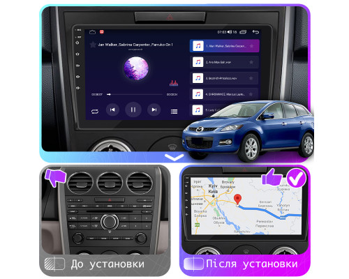 Штатная магнитола Lesko для Mazda CX-7 I Рестайлинг 2009-2012 экран 9" 4/64Gb CarPlay 4G Wi-Fi GPS Prime