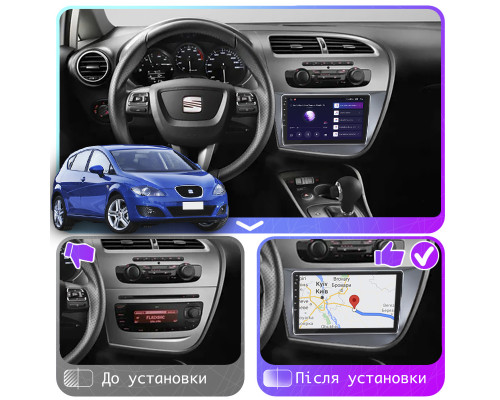 Штатная магнитола Lesko для SEAT Leon II Рестайлинг 2009-2012 экран 9" 4/64Gb CarPlay 4G Wi-Fi GPS Prime