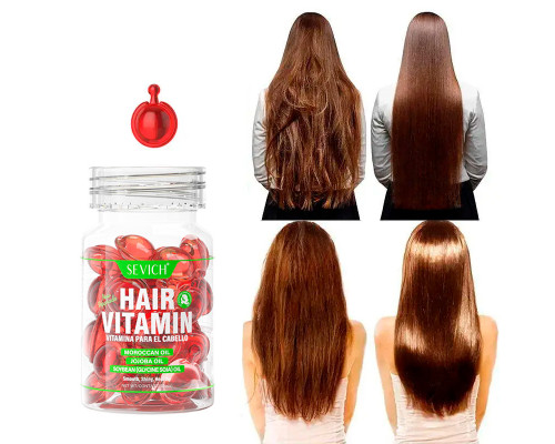 Витаминные капсулы для волос Sevich Hair Vitamin с марокканским маслом и маслом жожоба для восстановления повреждённых волос красные 30шт