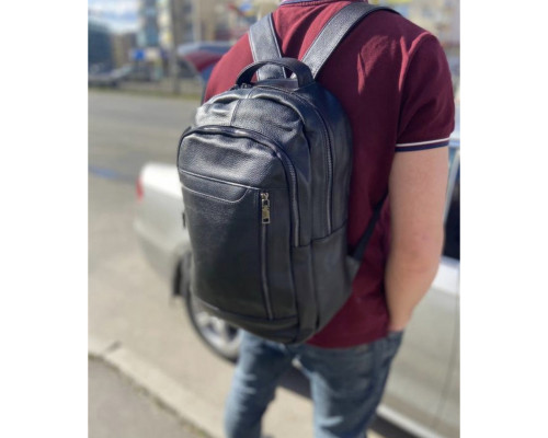 Городской мужской кожаный рюкзак 28х42х18, сумка на плечи для ноутбука Tiding Bag B2-03555A, черная