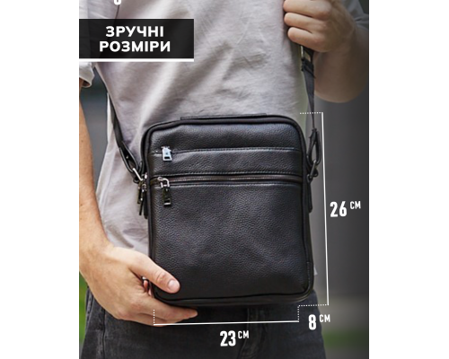 Кожаная мужская сумка планшет через плечо 23х26х8, наплечная барсетка  Tiding Bag MN-284334 черная