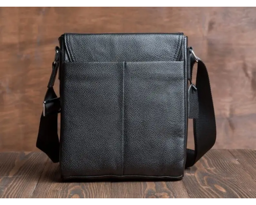 Кожаная мужская сумка-месенджер 21x24x6, барсетка из натуральной кожи Tiding Bag 9389 черная