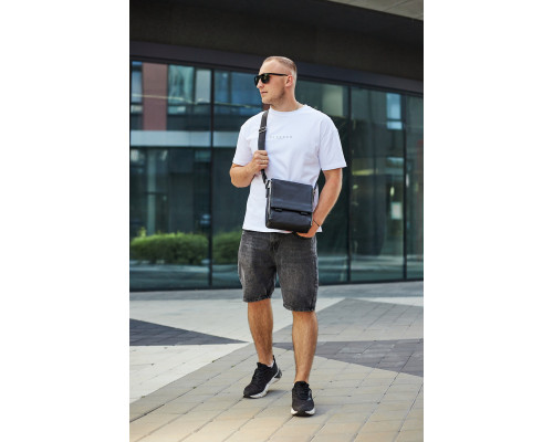 Кожаная мужская сумка-месенджер 21x24x6, барсетка из натуральной кожи Tiding Bag 9389 черная