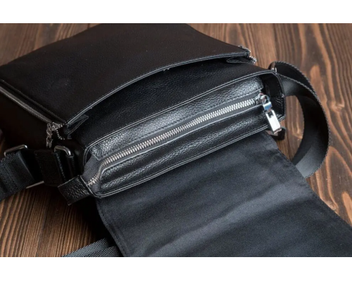 Кожаная мужская сумка-месенджер 21x24x6, барсетка из натуральной кожи Tiding Bag 9389 черная