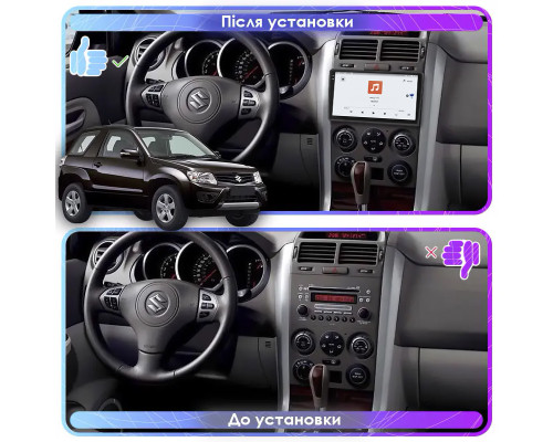 Штатная магнитола Lesko для Suzuki Grand Vitara III Рестайлинг 2 2012-2015 экран 9" 4/64 QLED CarPlay 4G Wi-Fi GPS 360 Prime