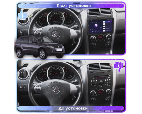 Штатная магнитола Lesko для Suzuki Grand Vitara III Рестайлинг 2008-2012 экран 9" 6/128Gb 4G Wi-Fi GPS Top