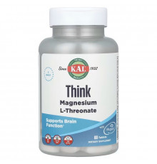 Магній L-треонат, Magnesium L-Threonate, KAL, для мозку, 2000 мг, 60 таблеток