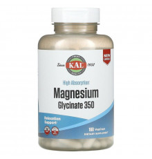 Магній гліцинат, Magnesium Glycinate, KAL, висока абсорбція, 350 мг, 160 вегетаріанських капсул