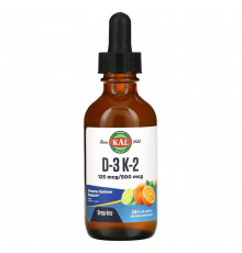Вітаміни D3 та K2, Vitamin D-3 K-2 Drop Ins, KAL, цитрусовий смак, 59 мл