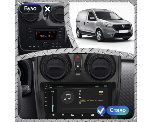 Штатная магнитола Lesko для Dacia Dokker I 2012-2017 экран 9" 2/32Gb Wi-Fi GPS Base