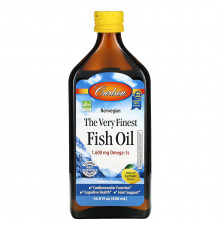 Риб'ячий жир норвезький зі смаком лимона, Norwegian, The Very Finest Fish Oil, Carlson, 1600 мг, зі смаком лимона, 500 мл