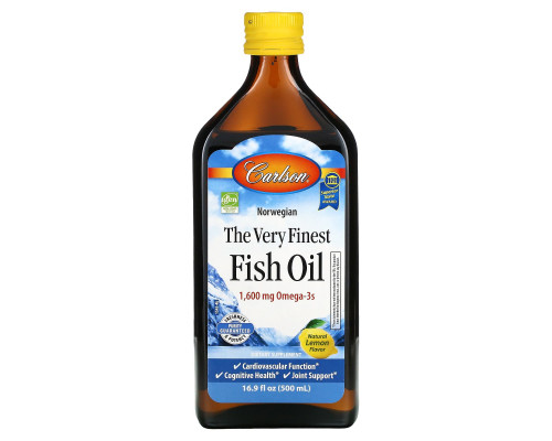 Риб'ячий жир норвезький зі смаком лимона, Norwegian, The Very Finest Fish Oil, Carlson, 1600 мг, зі смаком лимона, 500 мл