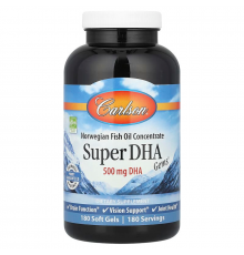 Риб'ячий жир, Super-DHA Gems, Carlson, 500 мг, 180 гелевих капсул