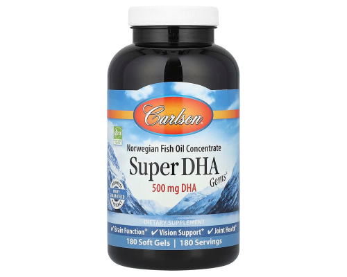 Риб'ячий жир, Super-DHA Gems, Carlson, 500 мг, 180 гелевих капсул