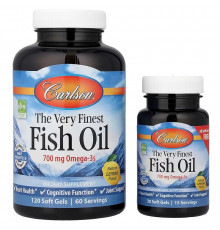 Риб'ячий жир, The Very Finest Fish Oil, Carlson, смак лимона, 700 мг, 120 + 30 гелевих капсул