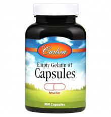 Порожня желатинова капсула № 1, Empty Gelatin Capsules #1, Carlson, 200 капсул