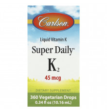 Вітамін К-2 (менахінон), Super Daily K2, Carlson, рідина, 45 мкг, 10,16 мл