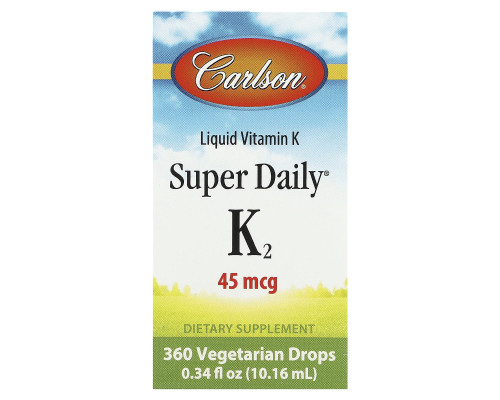 Вітамін К-2 (менахінон), Super Daily K2, Carlson, рідина, 45 мкг, 10,16 мл