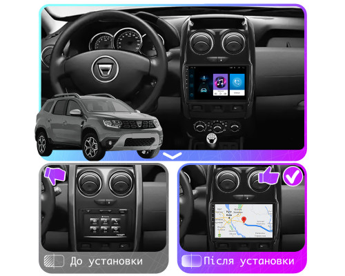 Штатная магнитола Lesko для Dacia Duster II 2017-2021 экран 9" 1/16Gb Wi-Fi GPS Base