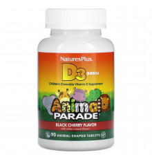 Вітамін D-3, Vitamin D3, Nature's Plus, Animal Parade, смак чорної вишні, 12,5 мкг (500 МО), 90 жувальних таблеток у формі тварин