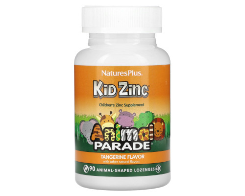 Цинк для дітей, Kid Zinc, Nature's Plus, Animal Parade, смак мандарина, 90 льодяників