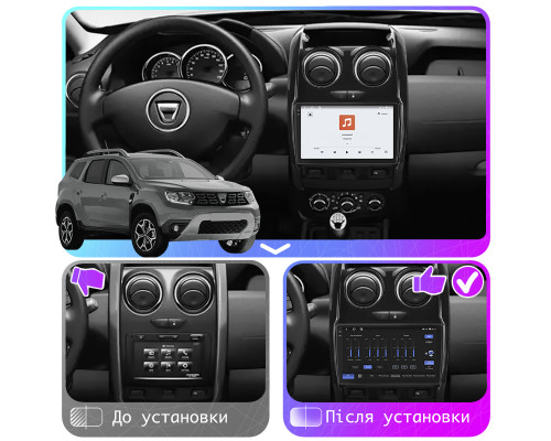 Штатная магнитола Lesko для Dacia Duster II 2017-2021 экран 9" 4/64 QLED CarPlay 4G Wi-Fi GPS 360 Prime