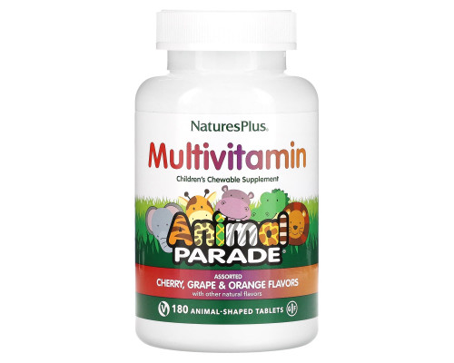 Вітаміни для дітей (Children's Multi-Vitamin), Nature's Plus, Animal Parade, вишня, виноград та апельсин, 180 жувальних таблеток у формі тварин