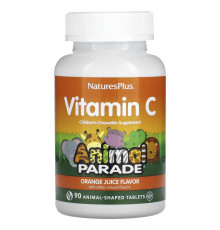 Вітамін С, Children's Chewable Vitamin C, Nature's Plus, Animal Parade, апельсиновий смак, 90 жувальних цукерок