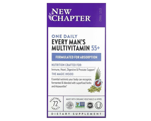 Мультивітамінний комплекс для чоловіків 55+, Every Man's One Daily 55+ Multivitamin, New Chapter, 1 на день, 72 вегетаріанські таблетки