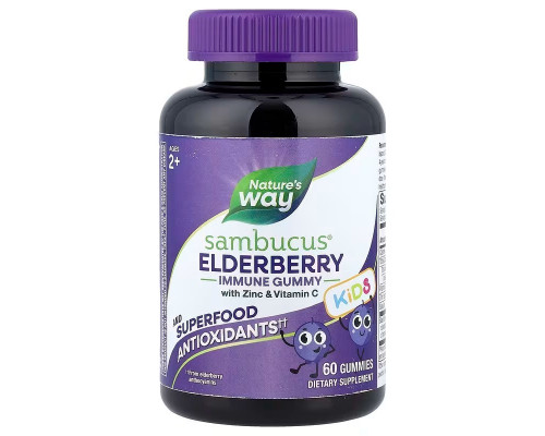 Підтримка імунітету у дітей віком від 2 років, Immune Gummy with Zinc & Vitamin C, Nature's Way, бузина з цинком та вітаміном C, 60 жувальних цукерок