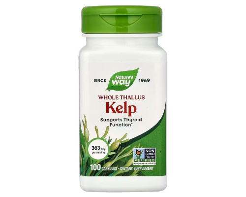 Ламінарія, Kelp, Whole Thallus, Nature's Way, 363 мг, 100 веганських капсул