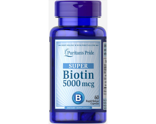 Біотин, Biotin, Puritan's Pride, 5000 мкг, 60 капсул