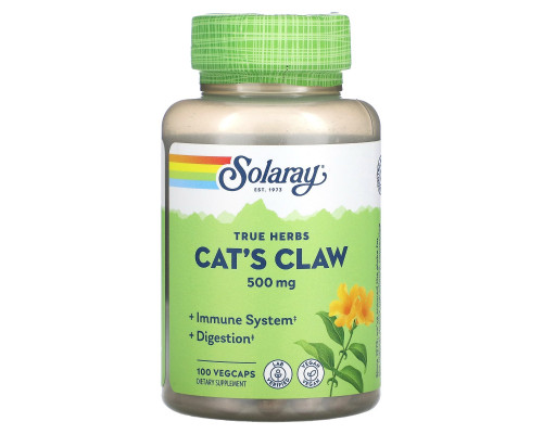 Котячий кіготь, Cat's Claw, Solaray, для веганів, 500 мг, 100 капсул