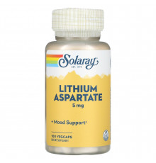Літій, Lithium Aspartate, Solaray, 5 мг, 100 капсул