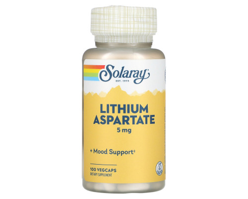 Літій, Lithium Aspartate, Solaray, 5 мг, 100 капсул