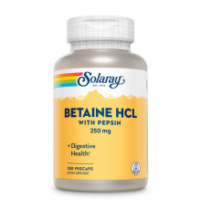 Бетаїн HCl + пепсин, HCL with Pepsin, Solaray, 250 мг, 180 капсул