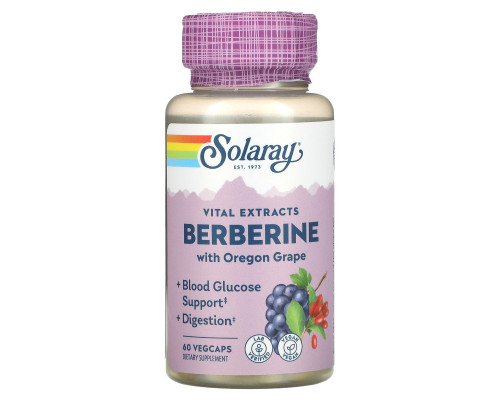Берберін, Berberine, Solaray, екстракт кореня, 60 рослинних капсул