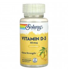 Вітамін D-3, Vitamin D-3, Solaray, 50 мкг, смак лимона, 60 льодяників