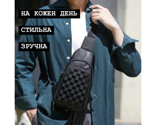 Мужской рюкзак на одно плечо 18х31х6, кожаный слинг, черный