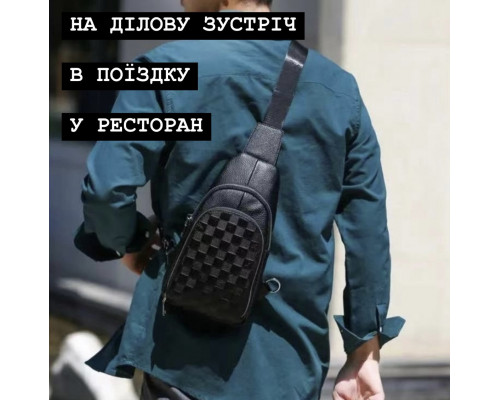 Мужской рюкзак на одно плечо 18х31х6, кожаный слинг, черный