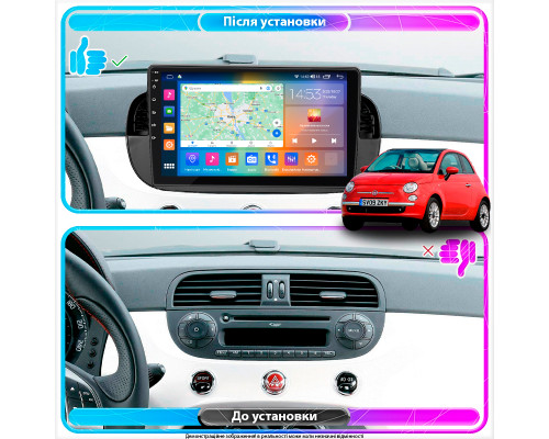 Штатная магнитола Lesko для Fiat 500 II 2007-2015 экран 9" 4/64Gb CarPlay 4G Wi-Fi GPS Prime