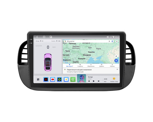 Штатная магнитола Lesko для Fiat 500 II 2007-2015 экран 9" 4/64 QLED CarPlay 4G Wi-Fi GPS 360 Prime
