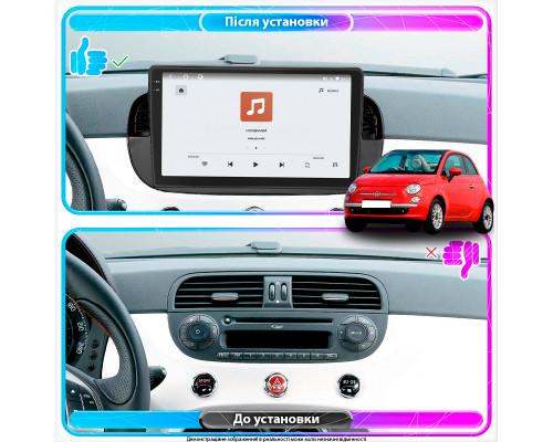 Штатная магнитола Lesko для Fiat 500 II 2007-2015 экран 9" 4/64 QLED CarPlay 4G Wi-Fi GPS 360 Prime
