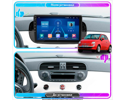 Штатная магнитола Lesko для Fiat 500 II 2007-2015 экран 9" 2/32Gb 4G Wi-Fi GPS Top