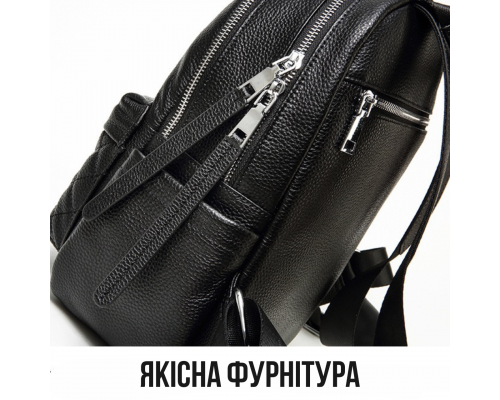 Женский кожаный рюкзак городской 30х23х12, наплечник из натуральной кожи, черный