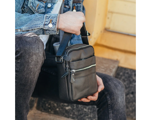 Сумка-барсетка мужская 19х22х5, мессенджер через плечо кожаная Tiding Bag BON6165 черный