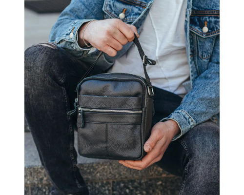 Сумка-барсетка мужская 19х22х5, мессенджер через плечо кожаная Tiding Bag BON6165 черный