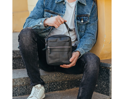 Сумка-барсетка мужская 19х22х5, мессенджер через плечо кожаная Tiding Bag BON6165 черный